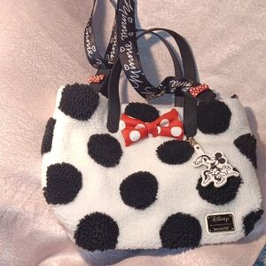 Disney black  white tote polka Dot Tote with Red Bow